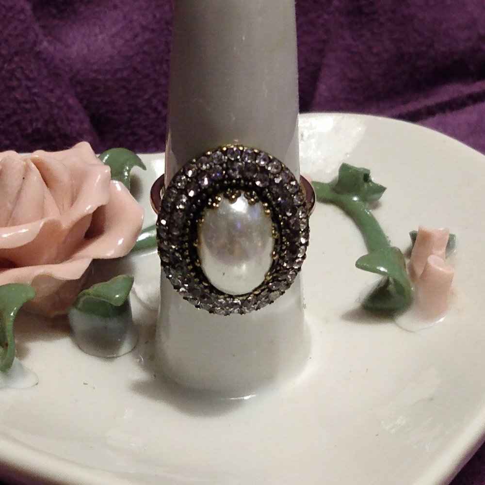 Rhinestones & Faux Pearl Ring
